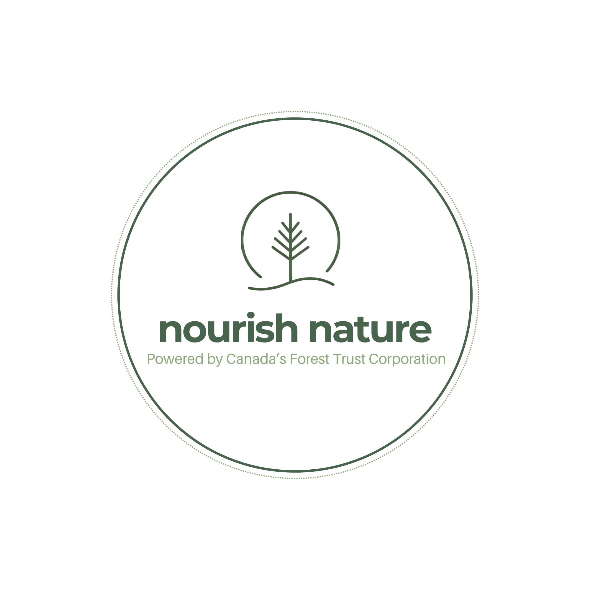 Nourish Nature circular badge decal, powered by Canada's Forest Trust Corporation