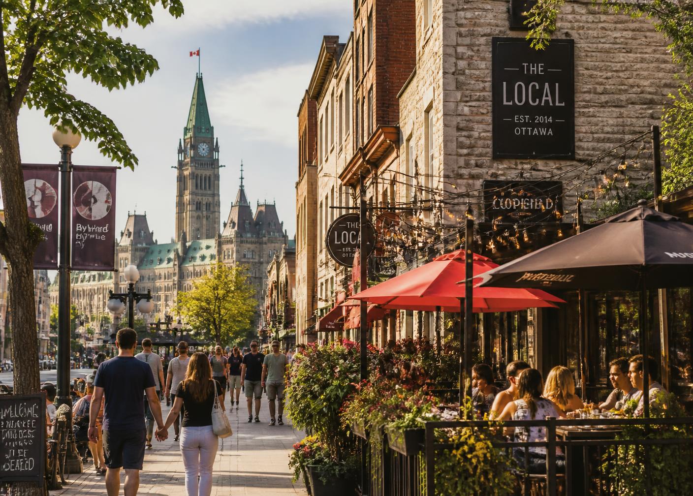 An Ottawa restaurant street on a summer evening